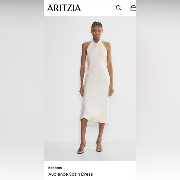 Babaton Satin Dress Cream Sheath Midi Dress Halter Neckline - Picture 4 of 9